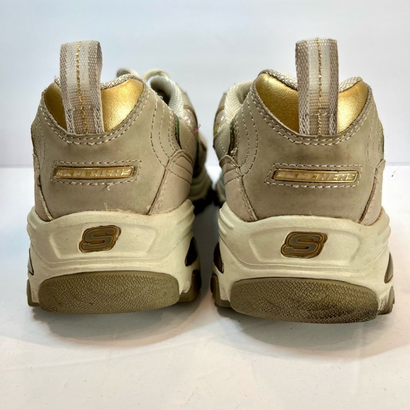 Skechers Sneakers Tan and Cream with Pink Flowers Trimmed in Gold Size 9 - Picture 11 of 13